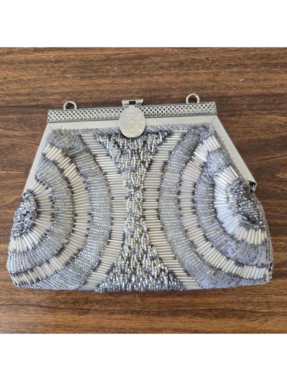 Vintage Andre Cellini Hand-Beaded Clamshell Purse Art Deco Wedding Guest